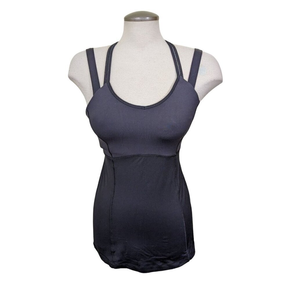 Lululemon Happy Strappy Tank Top Built In Bra Criss Cross Back Black Size 8